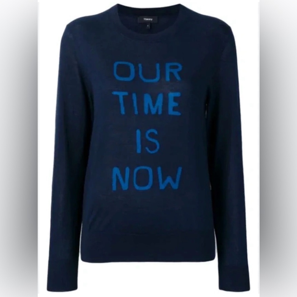Theory Navy Sweater with Motivational Text